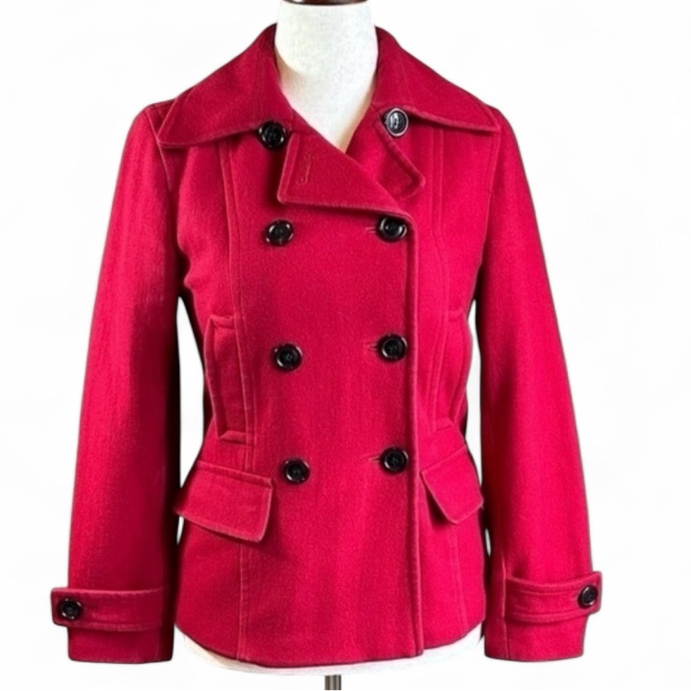 Giacca Red Pea Coat‎ Double-Breasted Wide Lapel